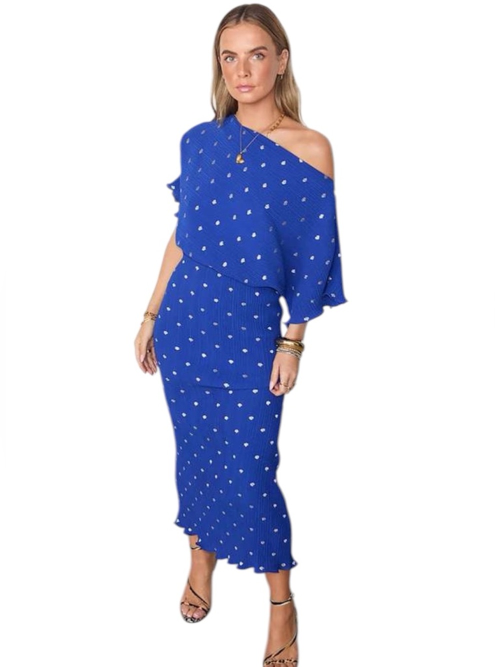 Never Fully Dressed Tilly Metallic Plisse Maxi Dress Sz XS Blue NWT